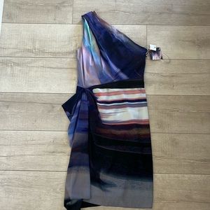 RACHEL ROY NWT ONE SHOULDER COCKTAIL DRESS SZ 6 NEVER WORN STUNNING PURPLE PRINT
